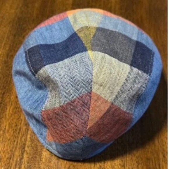 Hologramme Paris Spring Herringbone Multi Checks Blue Italian Linen Newsboy Cap - Picture 4 of 7